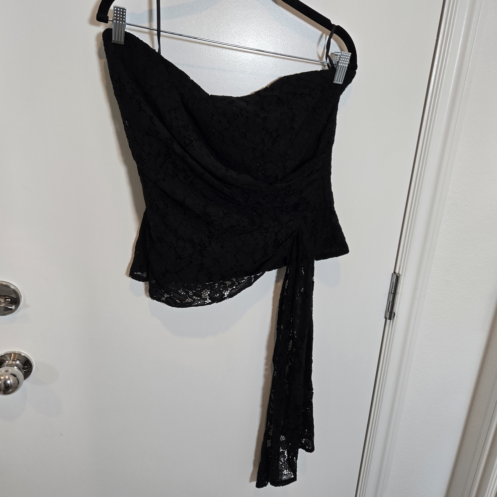 Anthropologie Black Lace Draped Asymmetrical Bustier Top